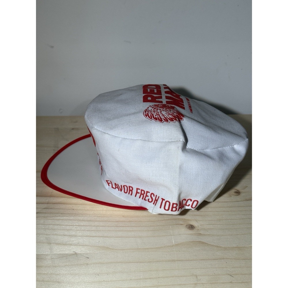 Vintage Red Man Chewing Tobacco Painters Hat Cap USA Logo White/Red - Picture 4 of 6